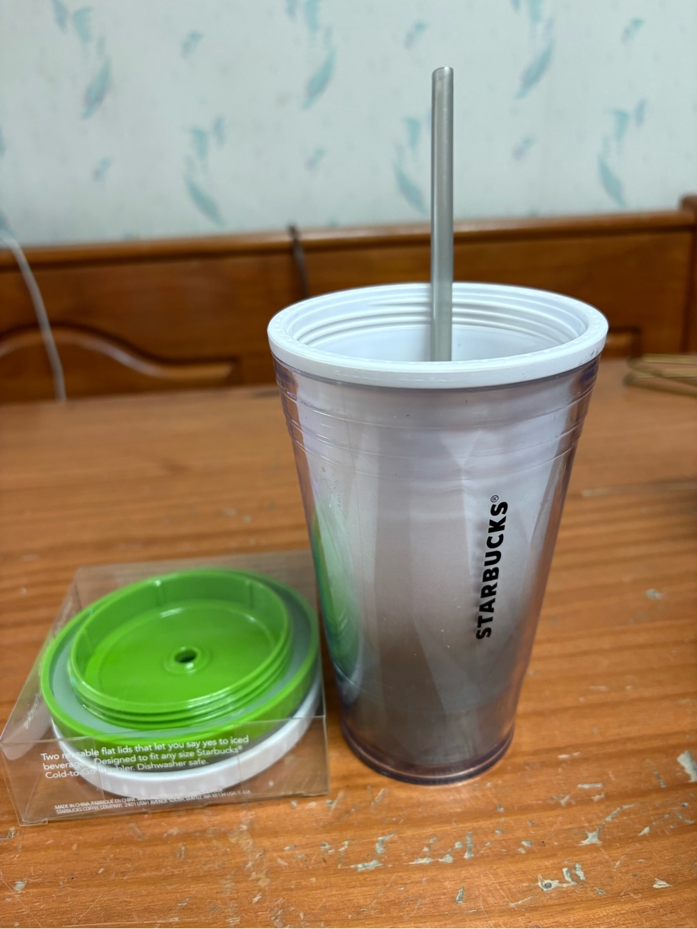 Starbucks Silver Gradient Tumbler with Green Lids